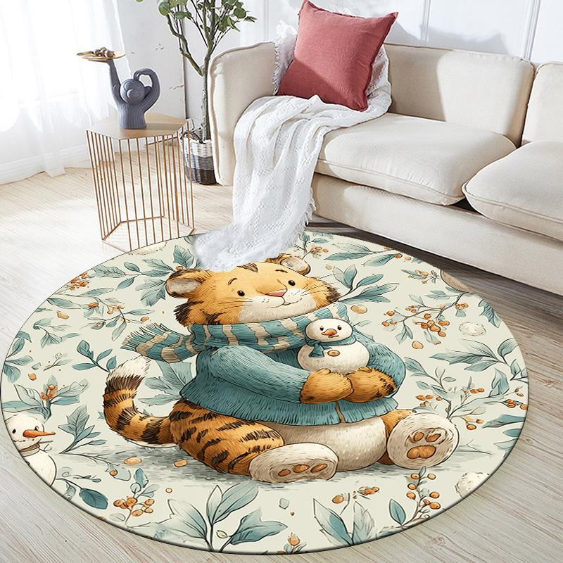 Blatt Tiere,Runder Teppich,Teppich für Wohnzimmer Schlafzimmer Sofa Spielzimmer Dekor,Rutschfeste Fußmatte