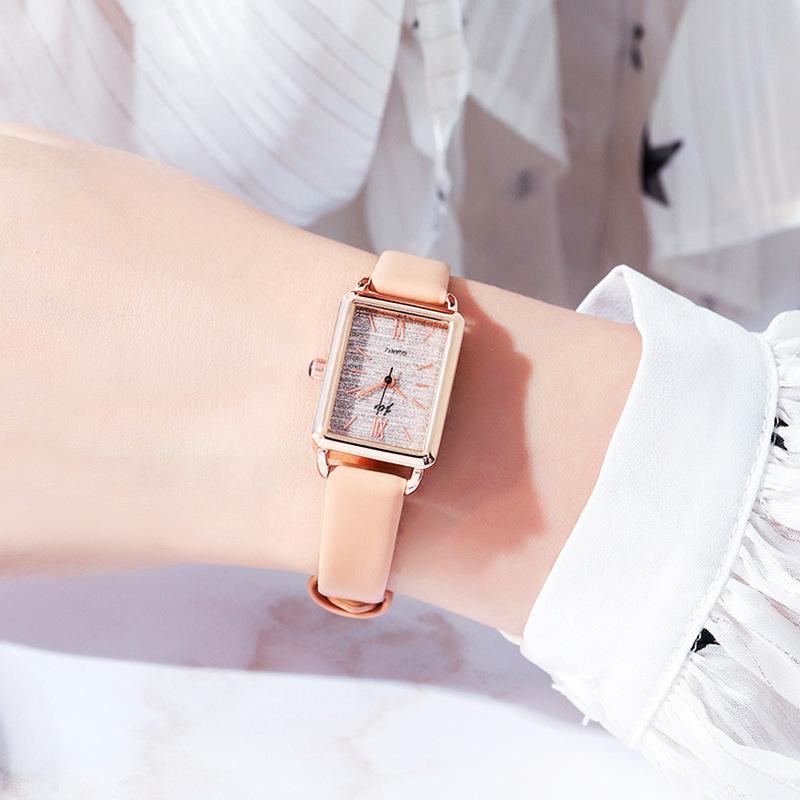 Ladies Glitter Small Square Watch Student Simple Belt Waterproof Quartz Watch Rose Gold Calendar Student Watch