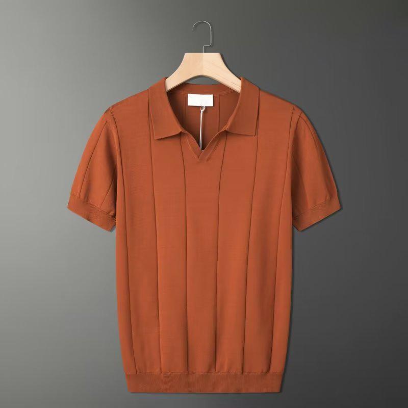 Men's Ice Silk Summer Polo Shirt - Short Sleeve, Solid Color, Multicolor Lapel