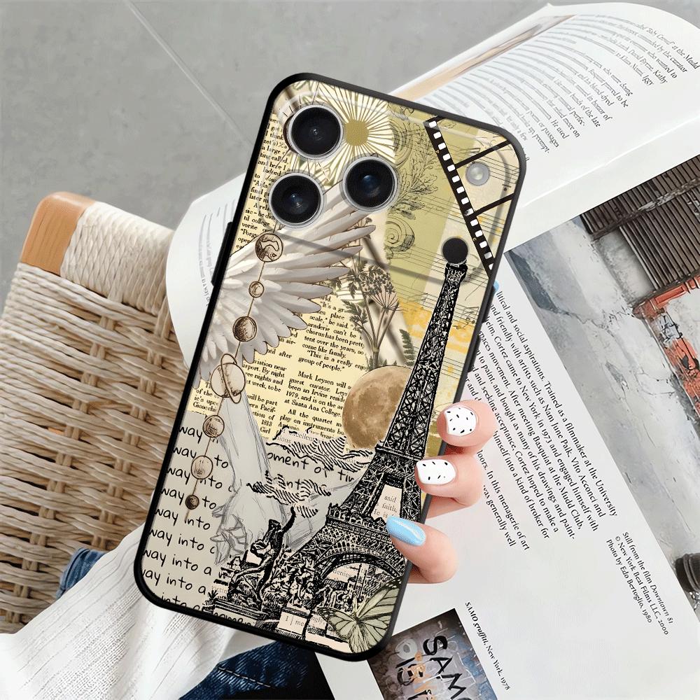 Case for iPhone 17Air 7 8 15 16 14 Plus 13 12 11 17 Pro Max XR XS Max Black Soft Phone Cover Creative Retro Art