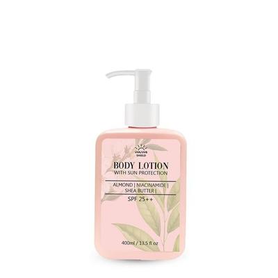 HOUSE OF BEAUTY Tělové mléko s SPF25++ ochranou proti slunci, Obohacené o mandle, niacinamid, bambucké máslo, Ochrana proti slunci a výživa- (400 ml)