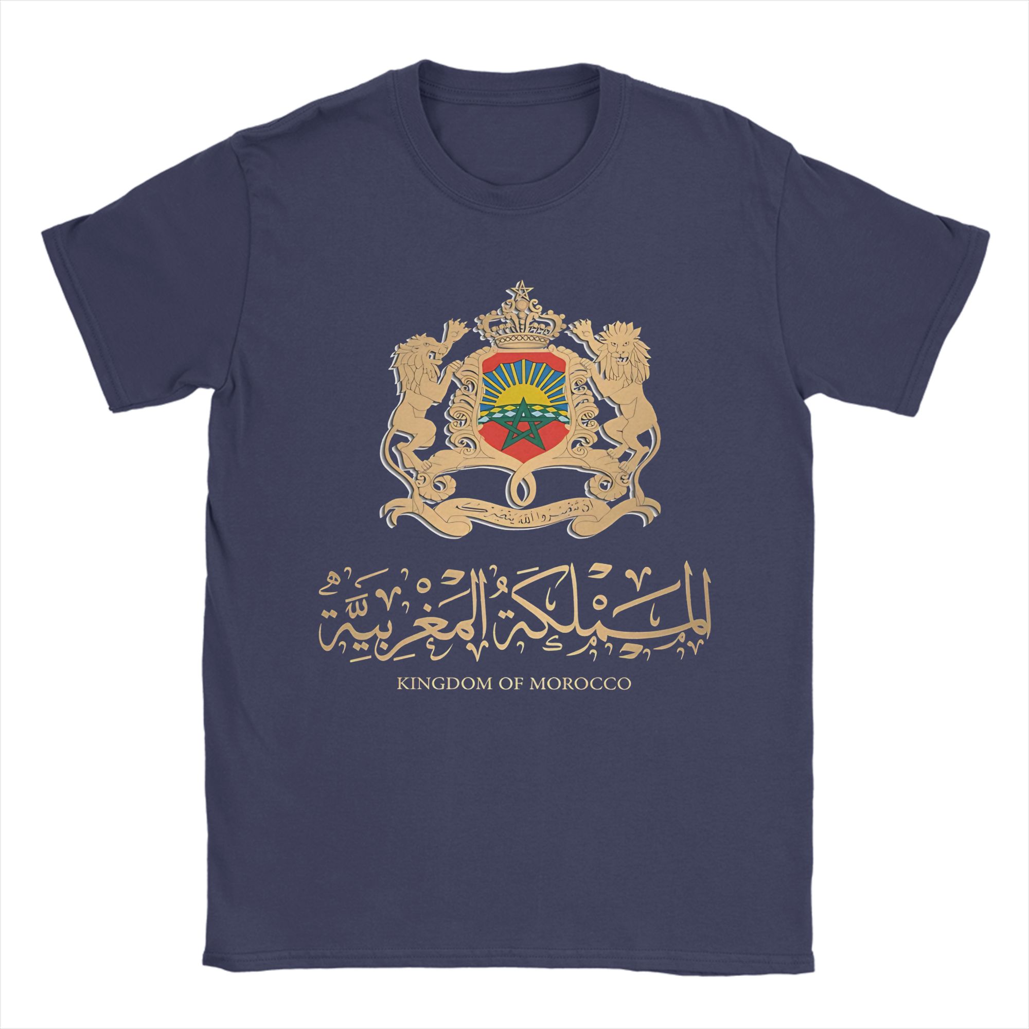 

MOROCCO FLAG ON MOROCCAN EMBLEM IN GOLDEN Men T Shirt Awesome Tees Short Sleeve Crewneck TShirts 100 Cotton Plus Size Clothes 4XL