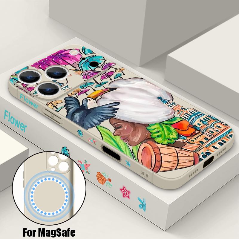 For iPhone 17 Pro Max Case Tropical-style Toucan Pattern Magnetic For Magsafe Silicone Cover For iPhone 16 Pro Max Funda iPhone 15 14 13 12 11 16E