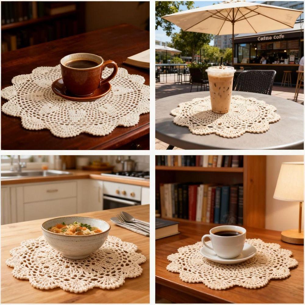 Neue runde Häkeldeckchen Häkelbaumwolle 35/40CM Baumwoll-Deckchen Tischsets