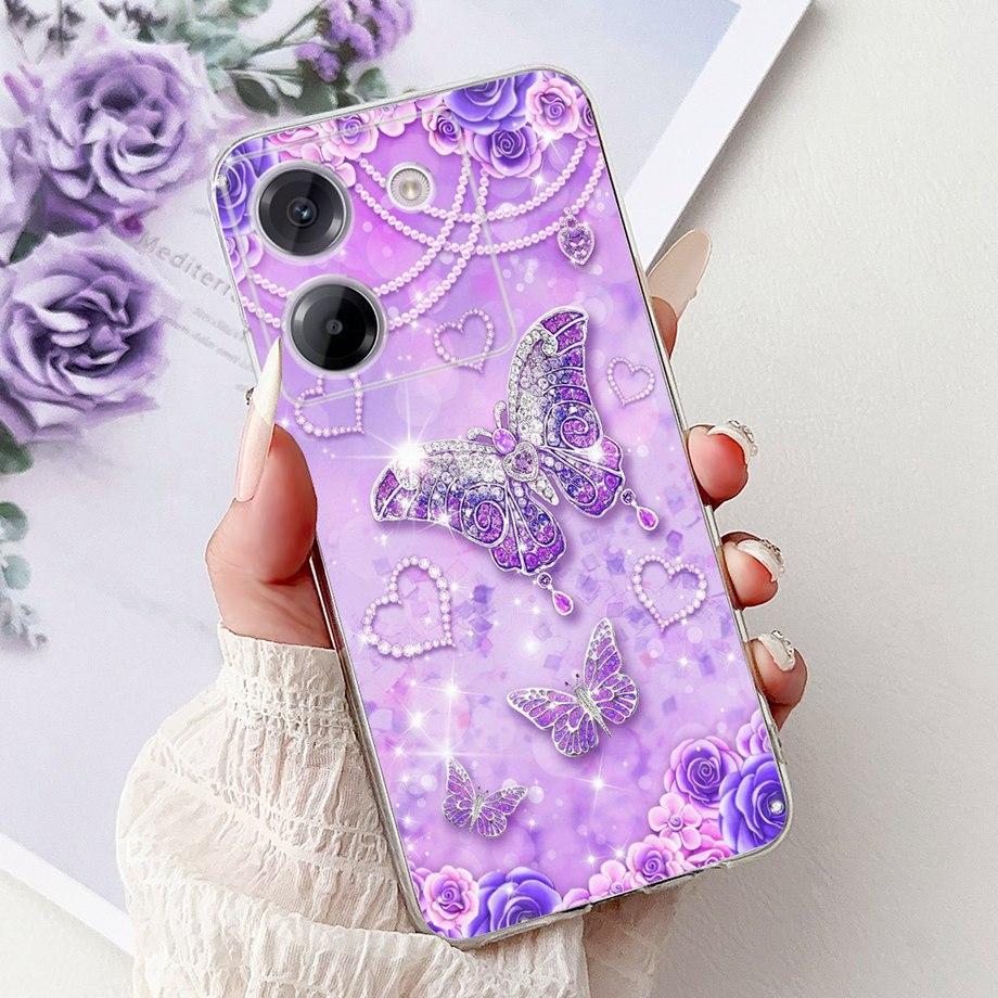 For Xiaomi Poco M7 Pro 5G X7 Pro Back Cover Girly Fashion Flower Butterfly Painting Soft TPU Clear Fundas PocoM7 Pro X7Pro Case