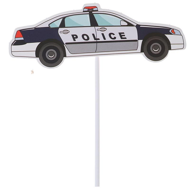 Precut Cartoon Police Car Plane Handcuffs Birthday Cupcake Toppers Decorations