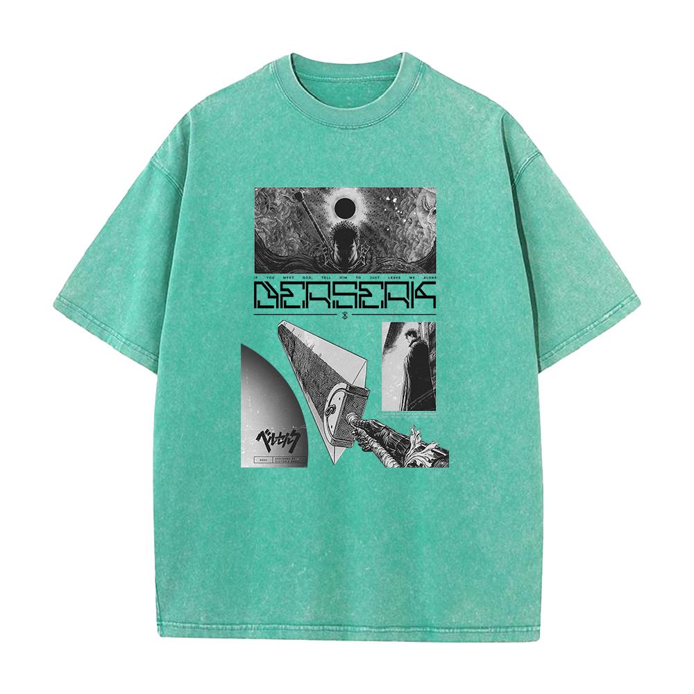 Anime Berserk Guts Graphic Tee Men Vintage Washed Tshirts Manga Street Casual Tshirt Harajuku Male Cotton Oversized T Shirt