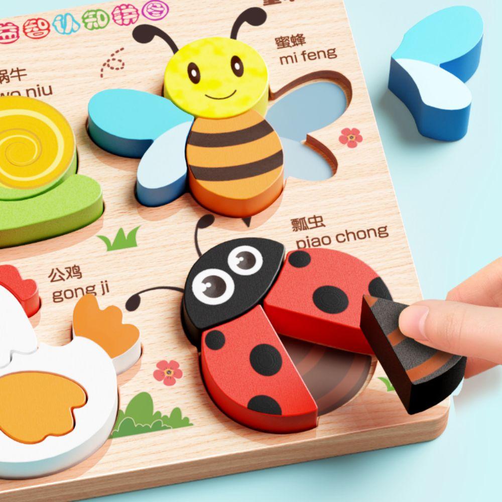 Cartoon Wooden Rainbow Blocks Puzzle 4 in 1 Wooden Puzzle Toy Game 3D Wooden Puzzles Kids