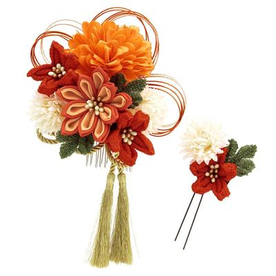 Haar Graduatie Leeftijd Bereiken 2 Delig Tsumami Ambacht Ping Pong Kwastje Gemaakt in Japan [SOUBIEN] Ornament, Ceremonie, Ceremonie, Set, Oranje, Chrysant,