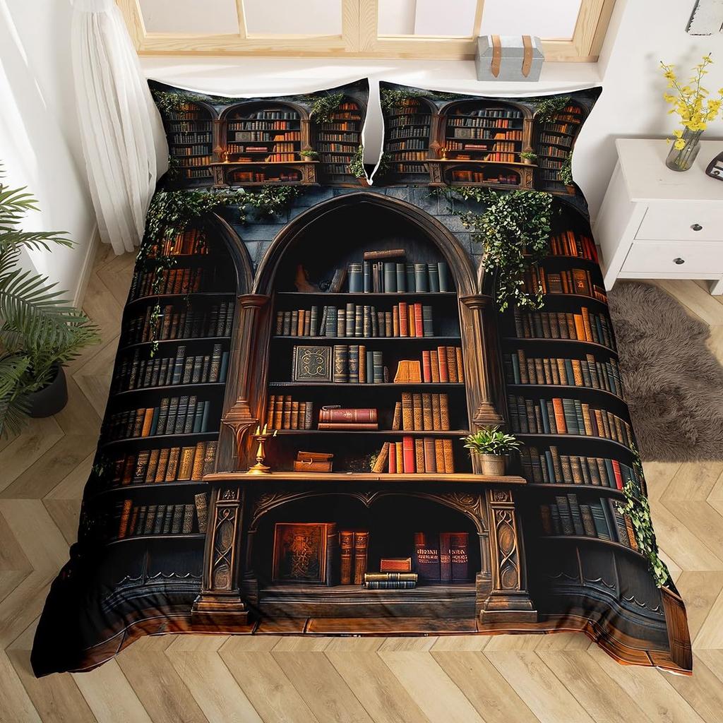 Library Duvet Cover Sets For Teens Queen King Twin Size Lightweight Down Room Decor 2 Pillowcases And 1 Duvet Cover No Comforter