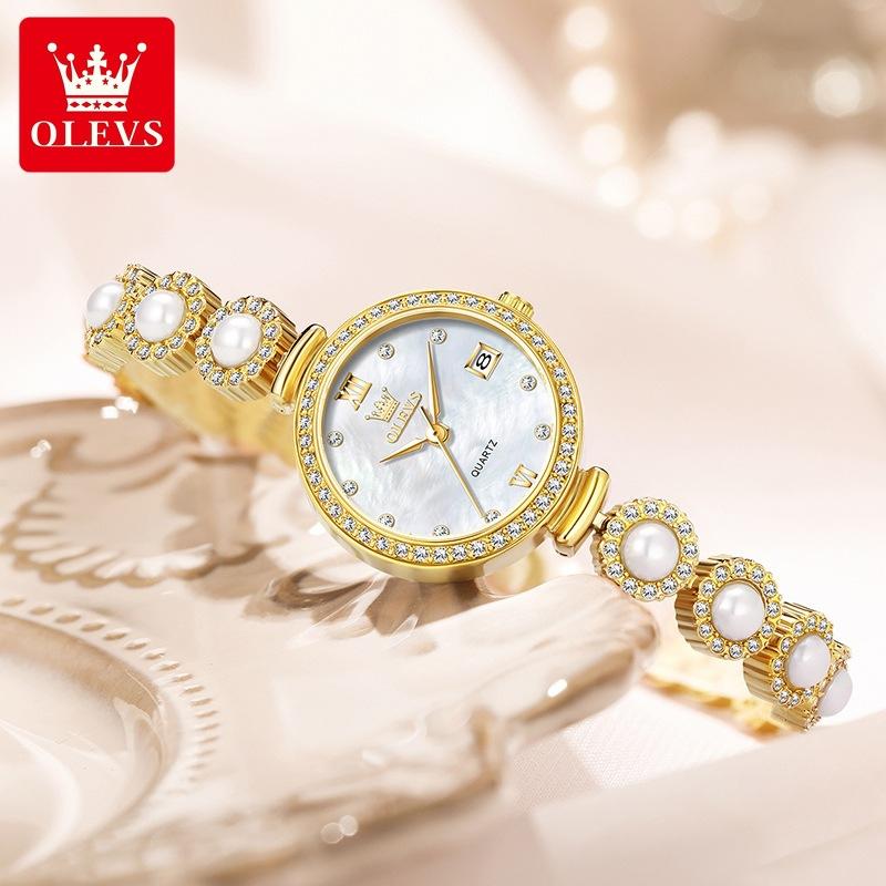 OLEVS Original Small Watches for Woman Ladies Quartz Elegant Diamond Gold Wristwatch Luxury Brands Waterproof Women Gifts