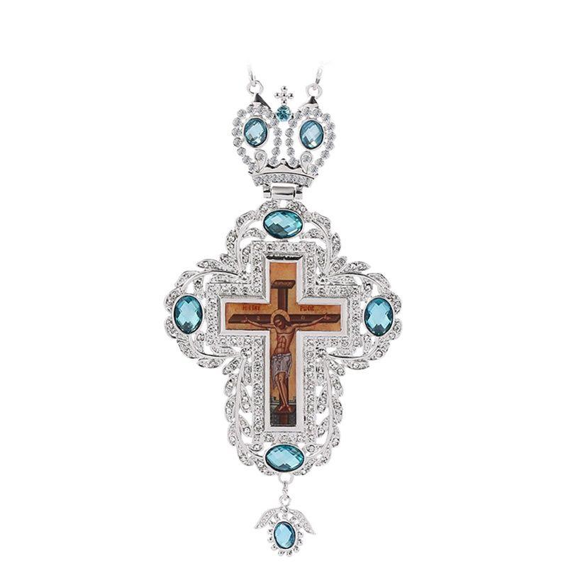 Chic Studio Men's Priest Crucifix Necklace Vintage Simple Russian Jesus Crucifix Orthodox Cross Christian Necklace With Prayer Accessories