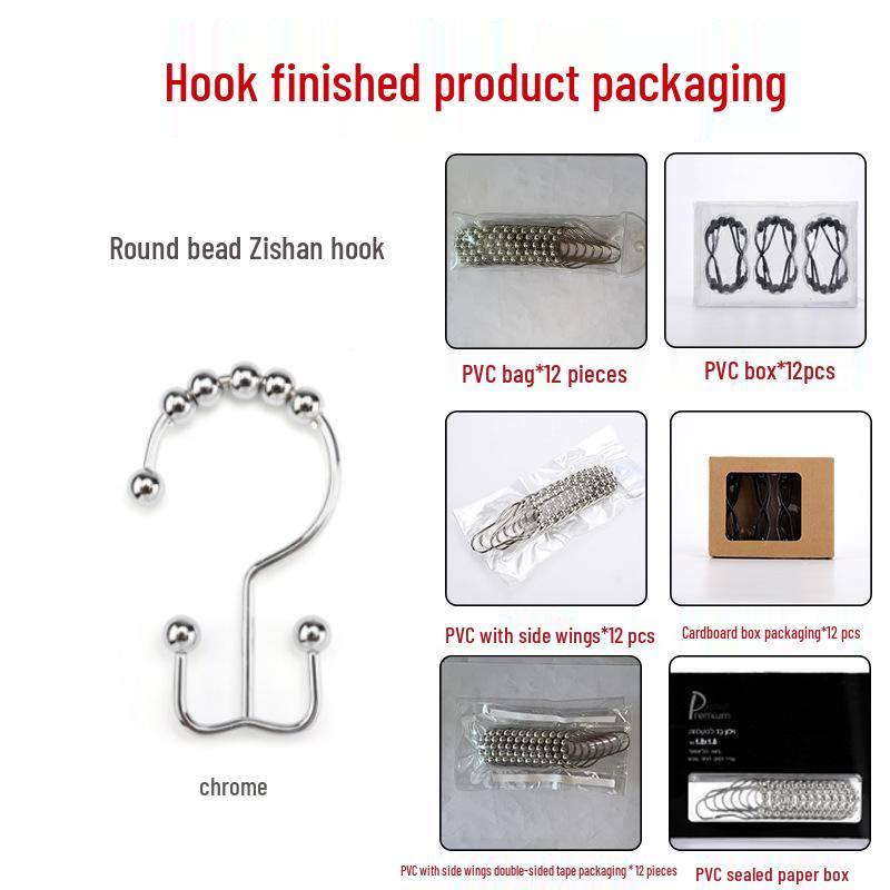 Stainless Steel Double-Sided Bath Curtain Hooks, Tool-Free Install, Sliding J-Hook Design