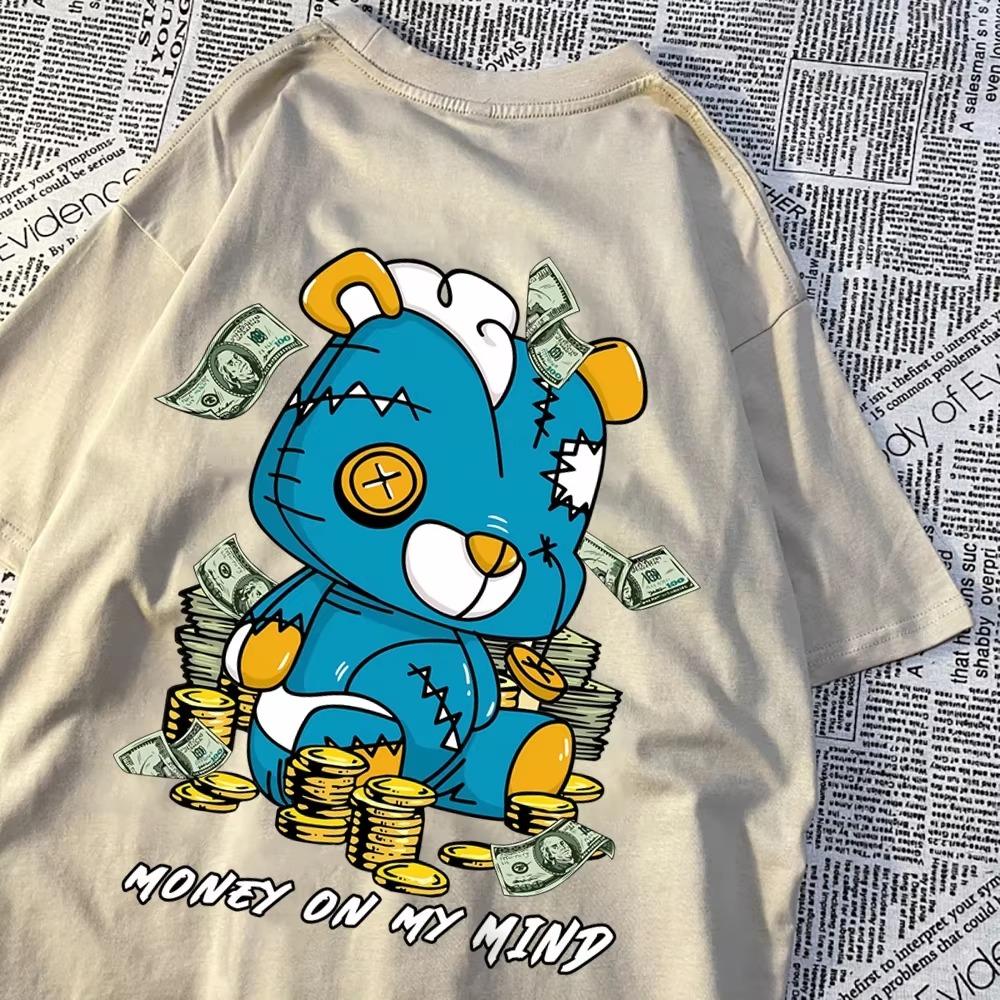 Money On My Mind Blue Puppet Bear Clothes Men T-Shirt Crewneck Oversize T Shirts Summer Hot Sale Streetwear Crewneck Tee Clothes