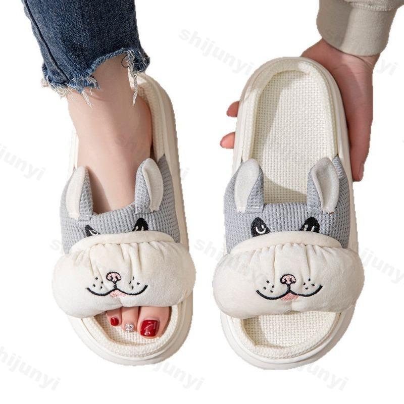 Fashion Women Slippers Cute Cartoon Cow Comfortable Platform Spring Couple Home Slippers Ladies Cotton Linen Indoor Slipper Wholesale