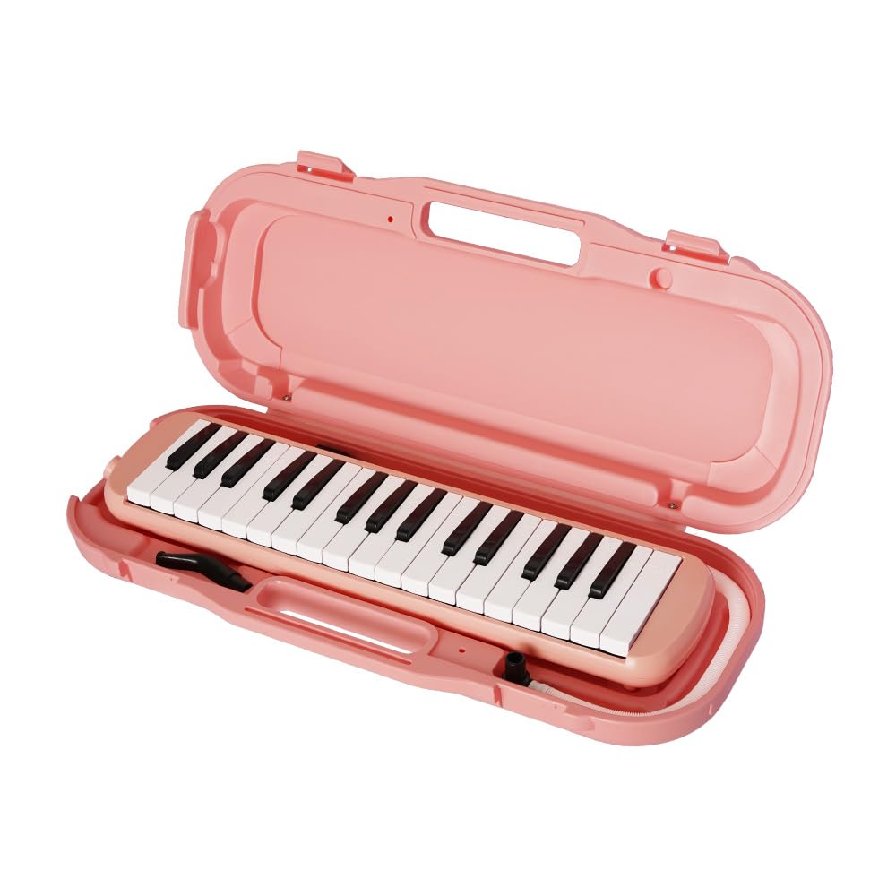Anju Smile Maestro+ Pink Melodica, 32-Key Pianica, 6-Piece Set for Elementary School Students, Boys and Girls, Includes Tabletop Hose and Standing