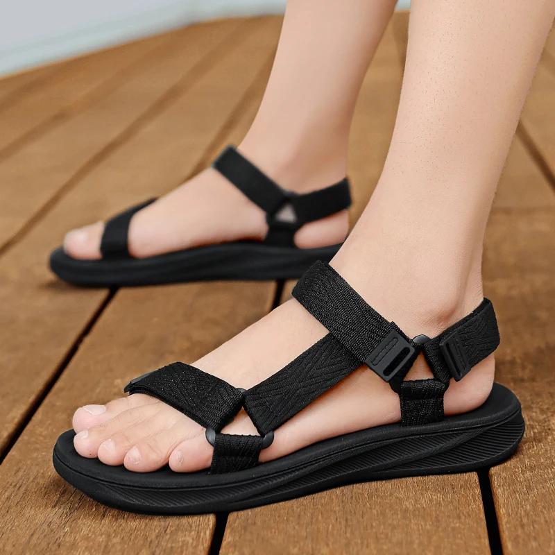 Wide Feet Easy Hook Loop Closure Summer Flip Flops Flat Men's Shoes Sandals for Man Women All Day Wear Water Activities Hombres