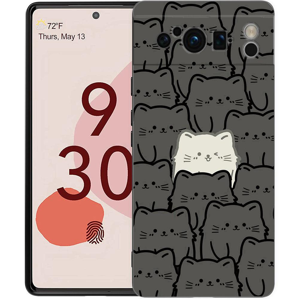 Phone Case For Google Pixel 8 A 7 6 Pro 6A 5G Black Soft Shockproof Back Cover Silicone TPU Shell Coque Cat-Printed