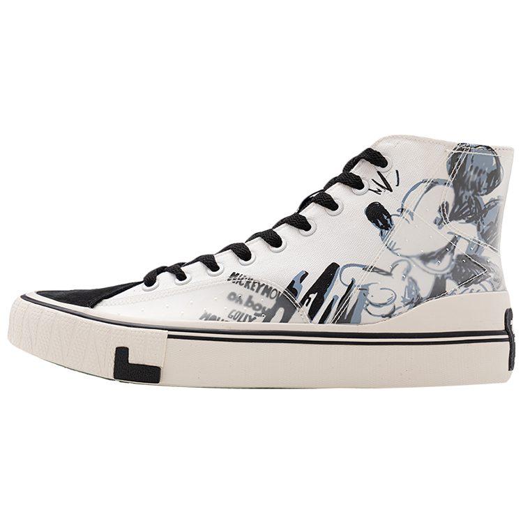 Disney X Li Ning Slip Resistant Abrasion Resistant Balance High Top Canvas Shoes Men's Black White AGCQ281-1