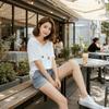Thin Henley Shirt Hoodie Loose Fit Pullover Tops Fashion Hooded Short Sleeve T-Shirt  Women