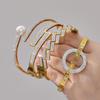 18K Goldplattiertes Geometrisches Edelstahl-Armreif-Set mit 5A Zirkonia-Diamanten