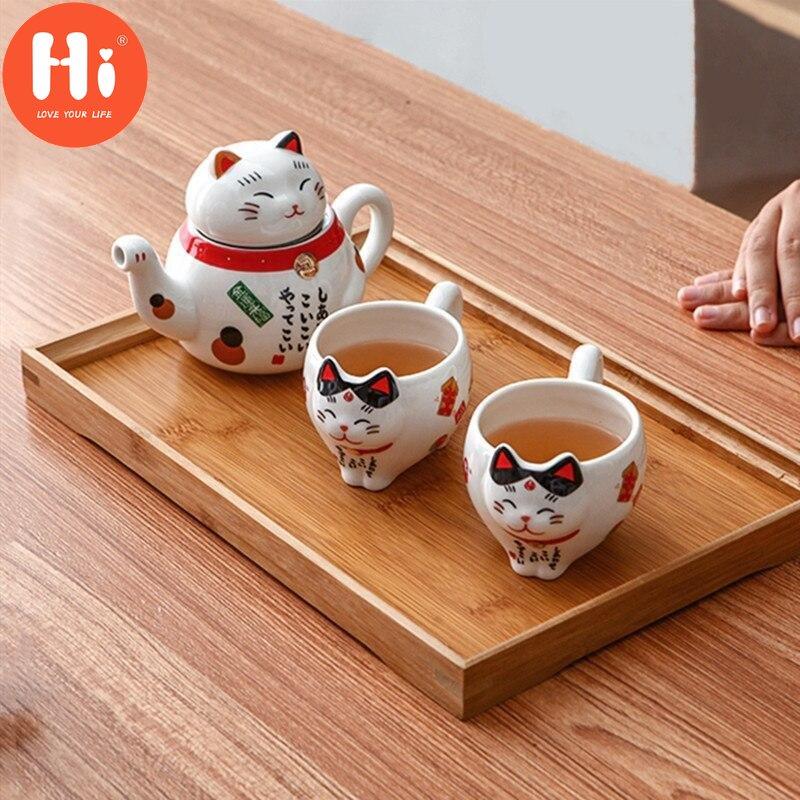 Hi Cute Japanese Lucky Cat porcelánová čajová sada Kreativní Maneki Neko keramická konvice na čaj se sítkem Kancelářský hrnek na čajovou konvici na vodu