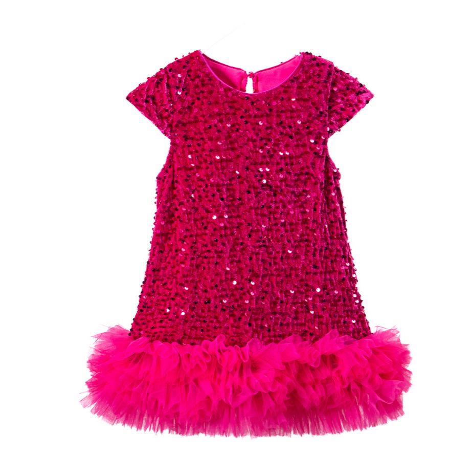 Girls' Sequin Princess Dress: 2025 Christmas Short-Sleeve Party Gown