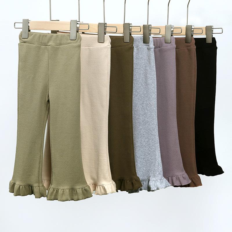 Korean Girls' Slim Fit Bell Bottom Knit Pants - Stylish Casual Kids' Outerwear