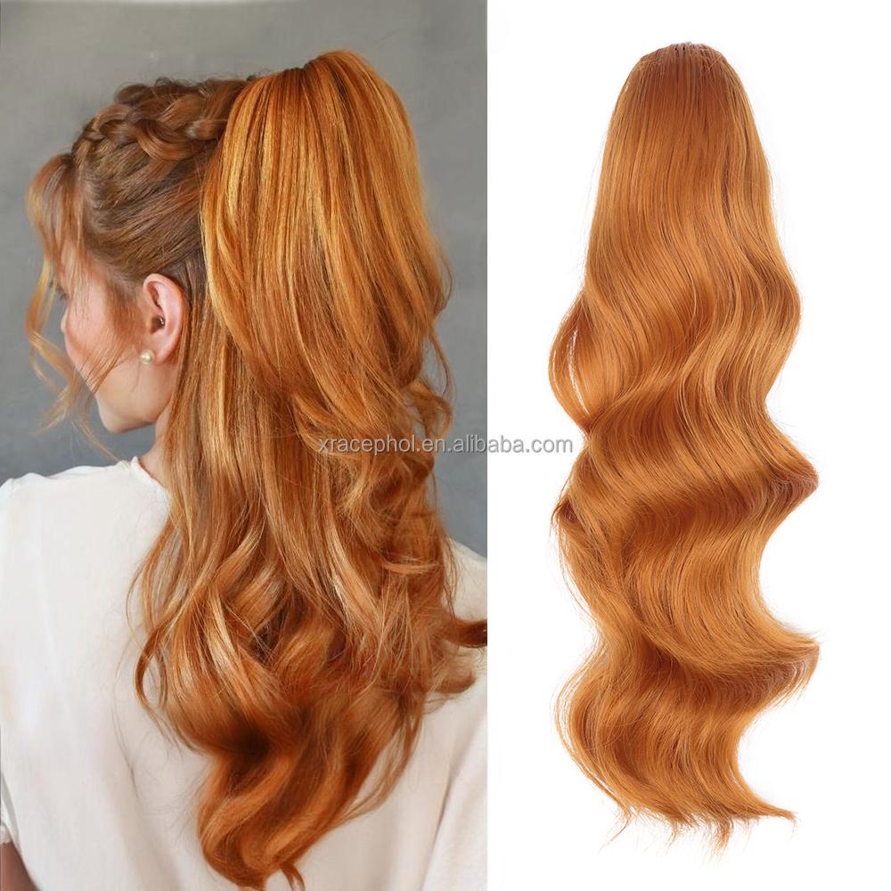 Hochtemperaturfaser Damen Lang Lockig Body Wave Selbstklebend Pferdeschwanz Weich Mehrere Farben Europäisch Amerikanisch Cosplay