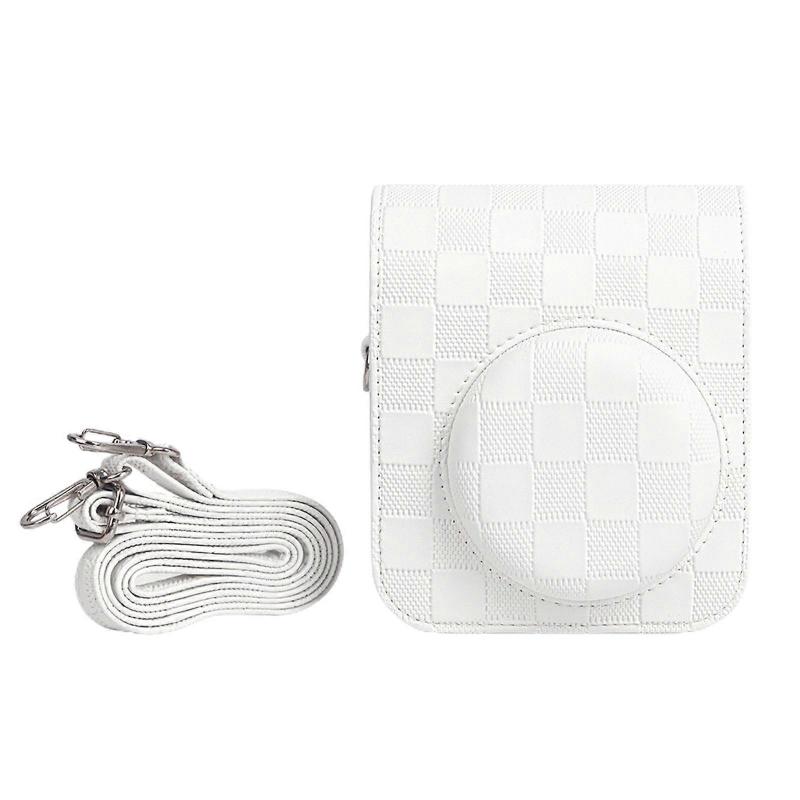 Lightweight Camera Shoulder Crossbody Bag Shoulder Strap Buckle Large Capacity Camera PU Bag for Mini12 Cameras  White