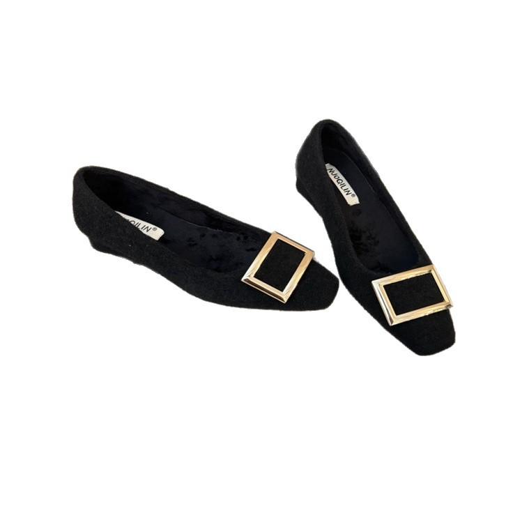 Mori Ship--Temperament commuter low-heeled shoes 2025 autumn new round head versatile thick-heeled single shoes women's square buckle work shoes