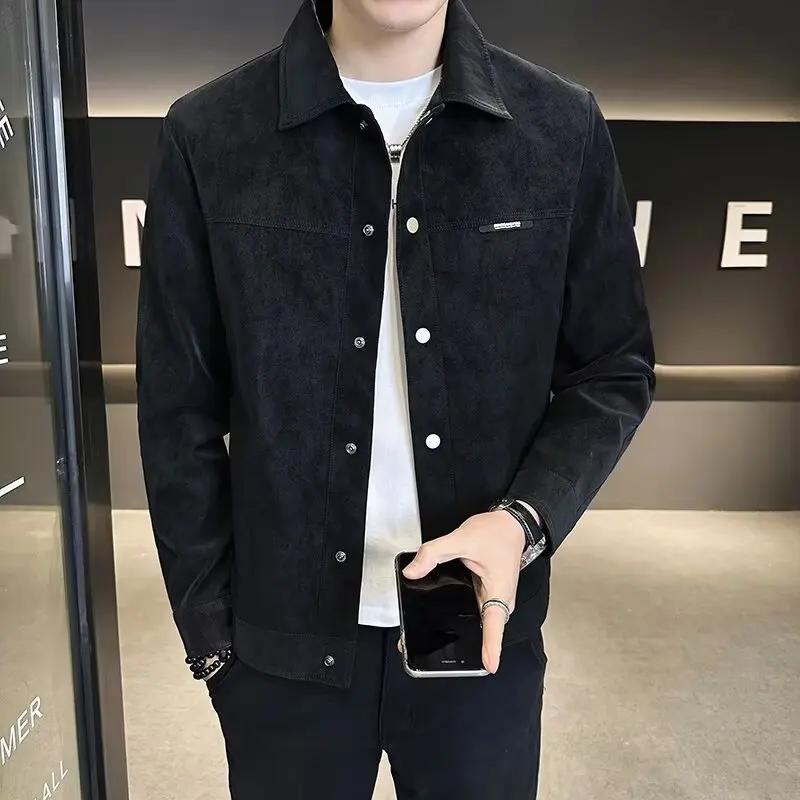 Trendy High-end Men's Jacket New  Model Casual Fashionable Top Layer Hollow Sleeve Loose Fit Border Collar Thickened