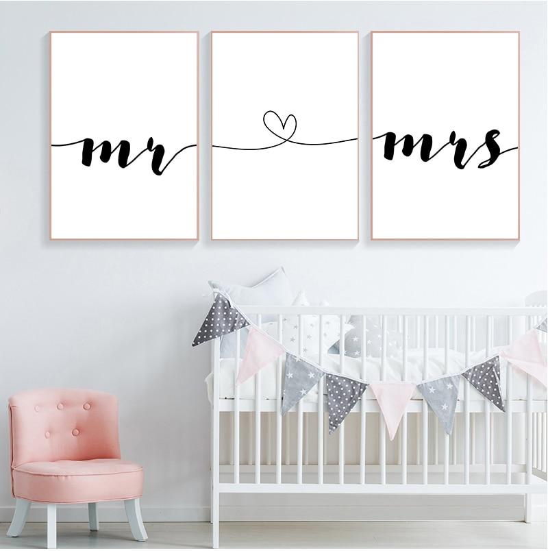 Mr Mrs Family Simple Quotes Wall Art Canvas Poster Minimalist Print Couple Anniversary Painting Picture for Living Room Decor No Frame