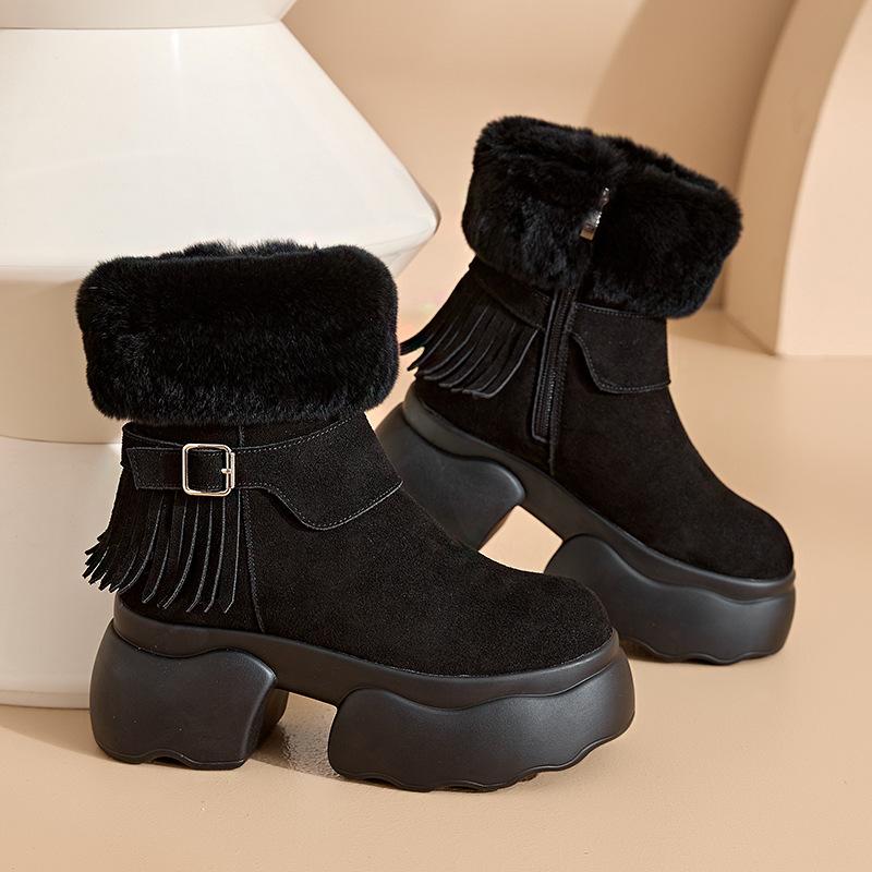

Зимние ботинки с толстой подошвой из кроличьего меха, короткие, с ворсом 39 чёрный