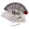 Ladies Lace Hand Fan Black White Cloth Folding Fans With Tassels Ancient-Style Dance Folding Hand Fan For Wedding Party Favor