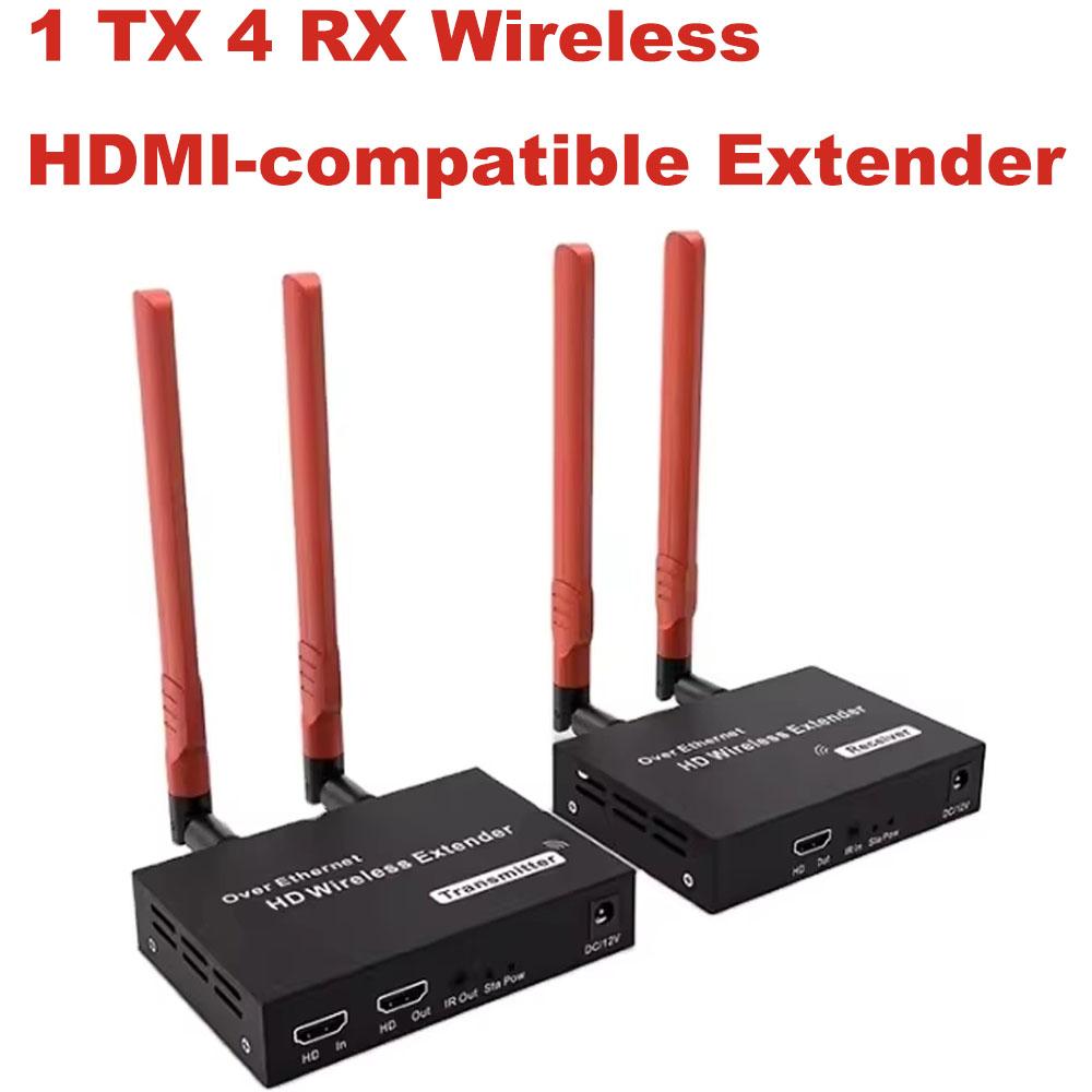 5.8G 300M Wireless HDMI-compatible Video Extender,1TX 4RX KVM Transmitter Receiver,4K 1080P IR Loop-Out for PC Laptop Projector Screen Display