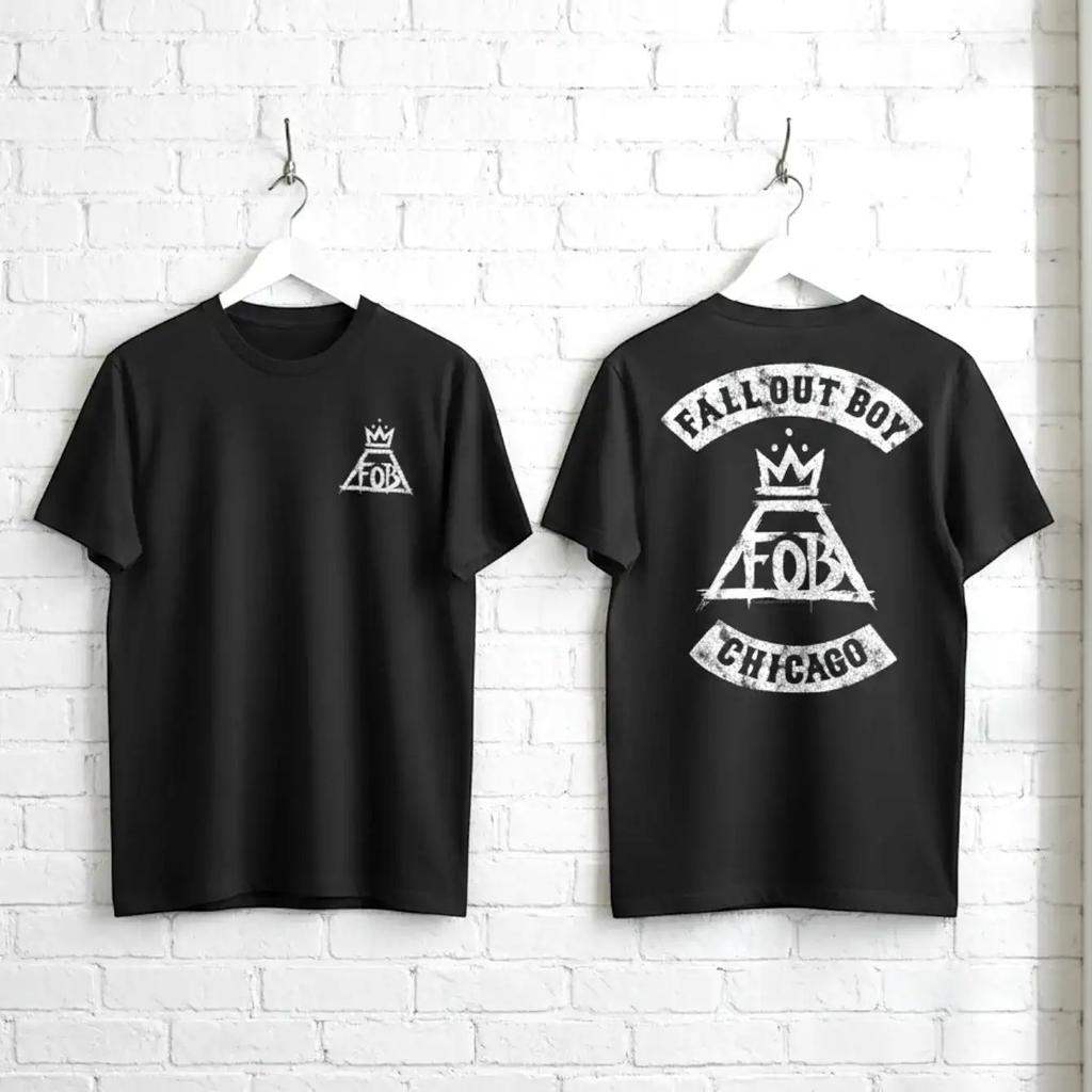 Fall Out Boy FOB Biker Logo Men's T Shirt Chicago Punk Rock Tee Crowned Volcano