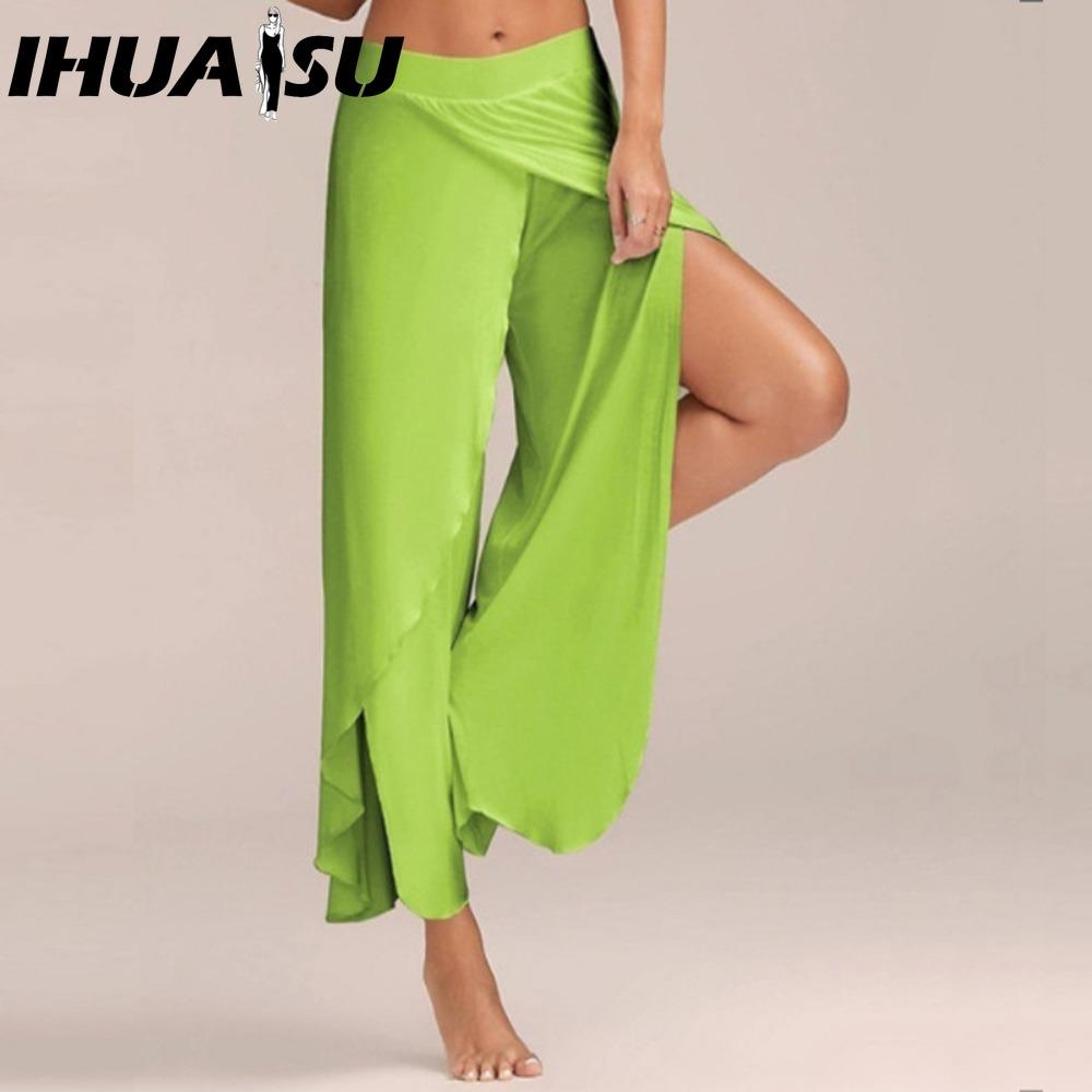 

IHUASU 10 кольорів Жіночі штани-палаццо в стилі Бохо з широкими штанинами, спідниця-шифон, розкльошені штани для йоги, великі розміри XXXXXL зелений