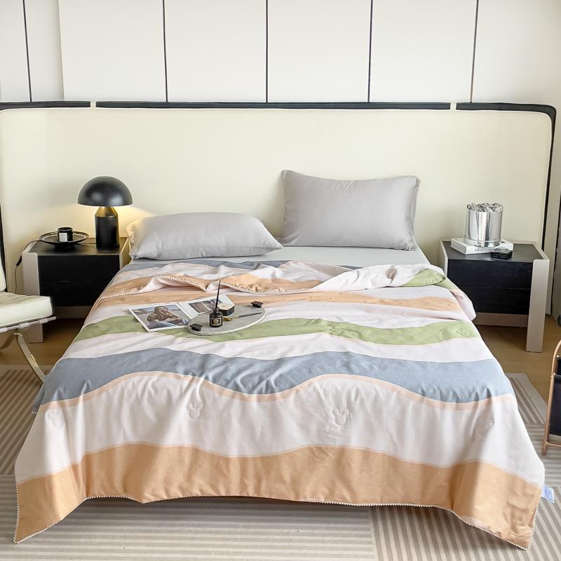 Botanical Leaves Summer Quilt Modern Simple 100% Cotton Air Conditioning Quilted Quilt Home Sofa Travel Camping Thin Blanket
