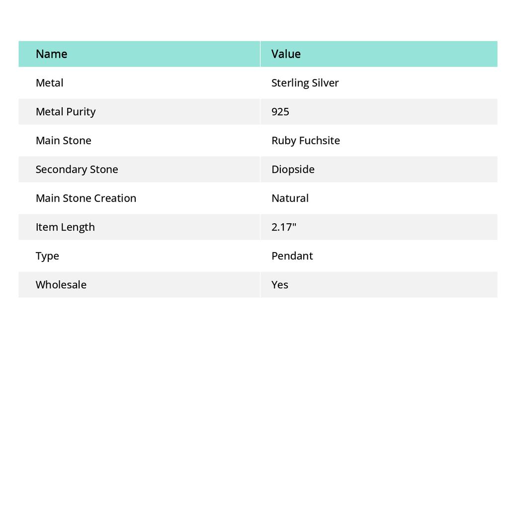 Natural Ruby Fuchsite, Diopside 925 Sterling Silver Jewelry Pendant 2.17" A1t76