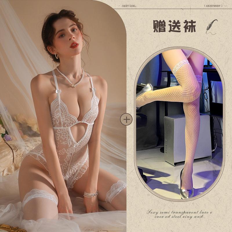 Sexy Lingerie Sexy Lace Seduction Onesie Hot Perspective Open Uniform No-take Pajamas