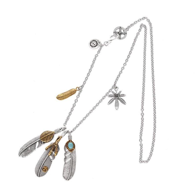 Feder Anhänger Halskette Herren Damen Legierung Kreuz Kette Boho Chic Vintage Stil Verstellbare Länge 51-80cm