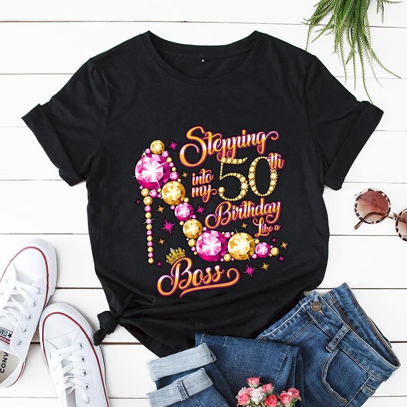 Birthday Queen Print Women T-shirts Birthday Party Women Tshirts 50 It's My Birthday Tees Leopard Graphic Tee T Shirt Y2k Tops