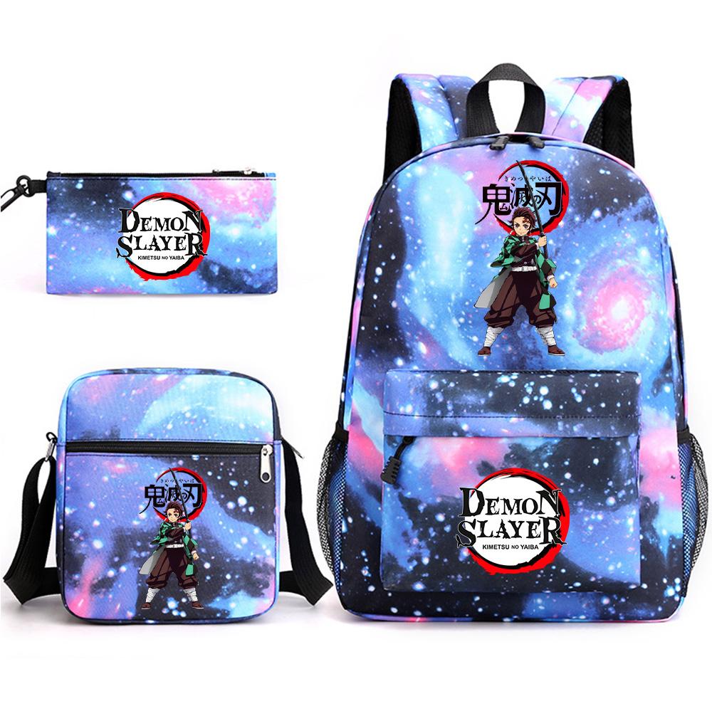 3Pcs/set Anime Demon Slayer Printed Backpack with Shoulder Bag Pencil Case for Teenager Student Boy Girl Large Capacity Waterproof Schoolbag