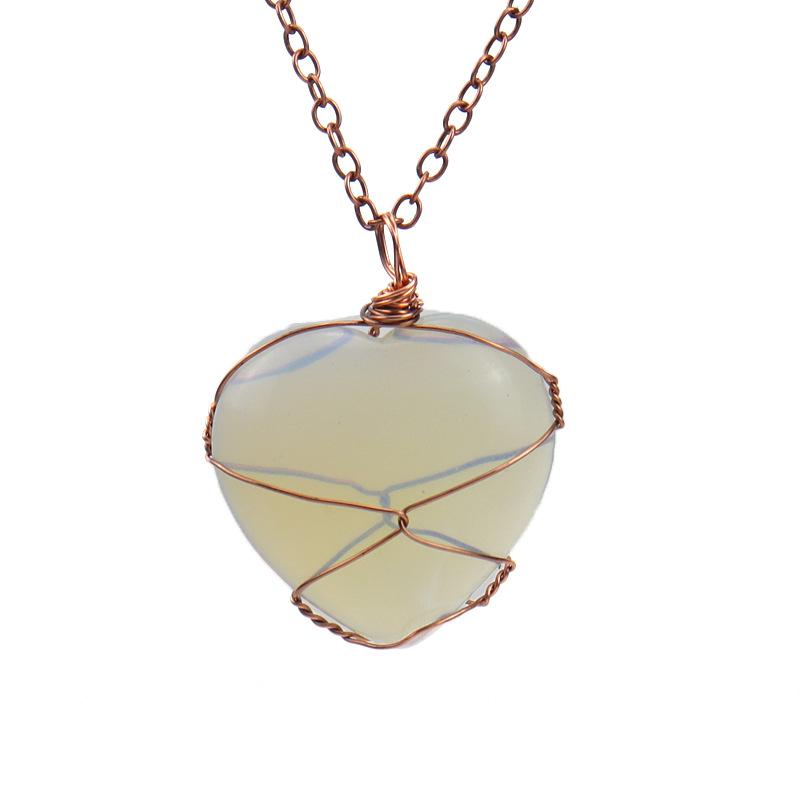 Hand-Wound Woven Tiger Stone Heart-Shaped Love Rough Stone Natural Crystal Stone Necklace N549