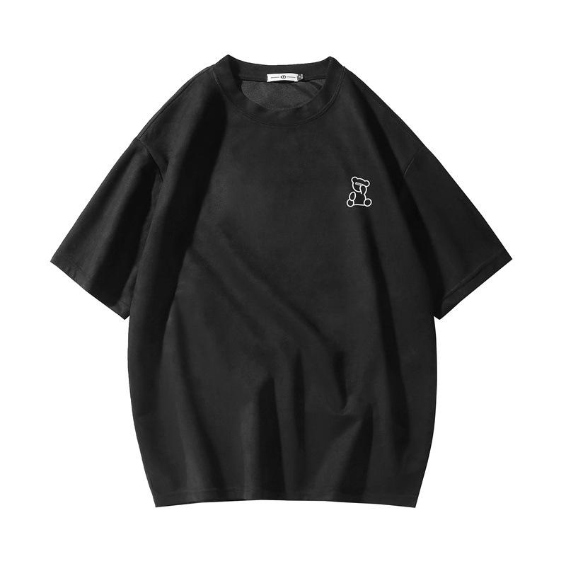 American Retro Men's Oversized Suede Short Sleeve T-Shirt - Trendy Summer Fashion, Small Collar, 5-Point Sleeve, 220g Heavyweight.