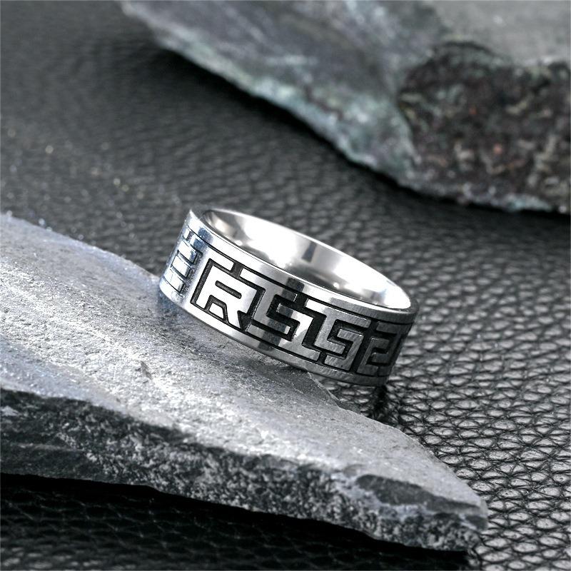 

New Titanium Steel Mens Ring Retro Handmade Fashion Jewelry Trendy Gift for Men Fathers Day Present Stylish Accessory 12&Steel color