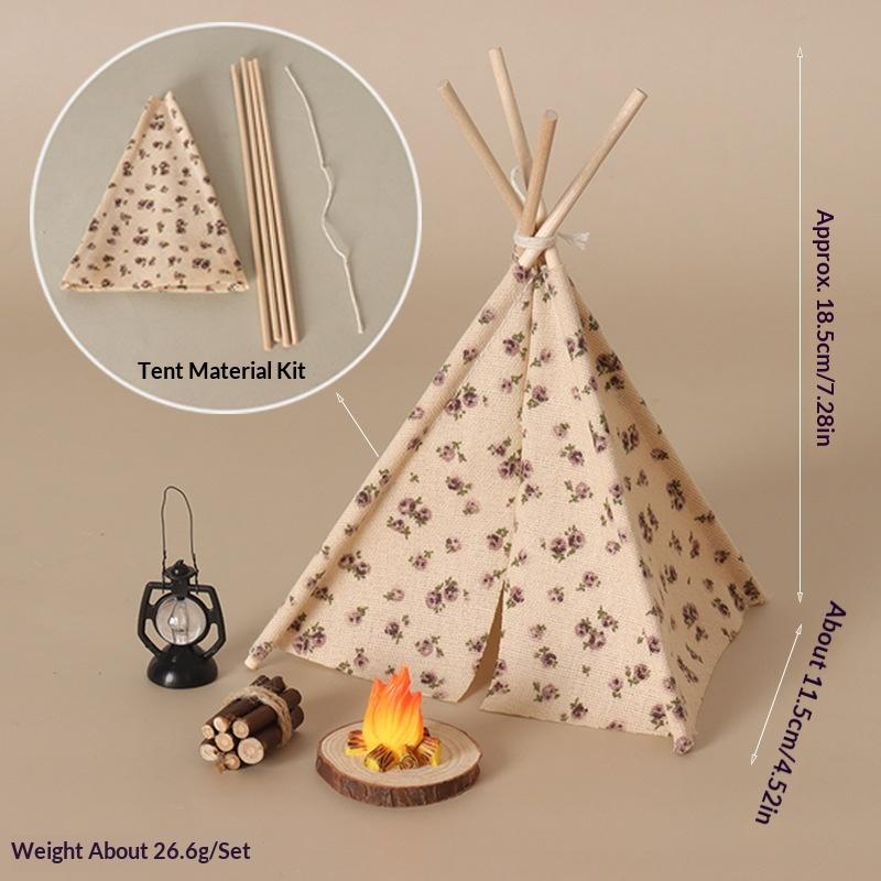 

1 Set 1/12 Doll House Outdoor Cooking Barbecue Scene Decor Miniature Camping Tent Bonfire Model With Flower/Wave Point Pattern A1