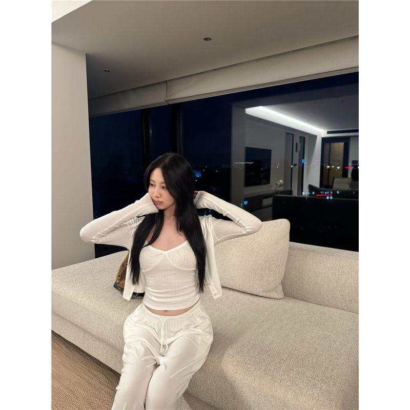 Kumikumi Pure Desire Set Thin Cardigan Outerwear Women Autumn Inner Wear Lace Cami Two-piece Set