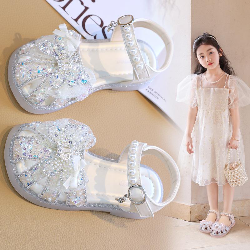 Girls Shoes Children's Bag Head Sandals 2025 New Summer Princess Baby Girl Summer Crystal Soft-soled Sandals